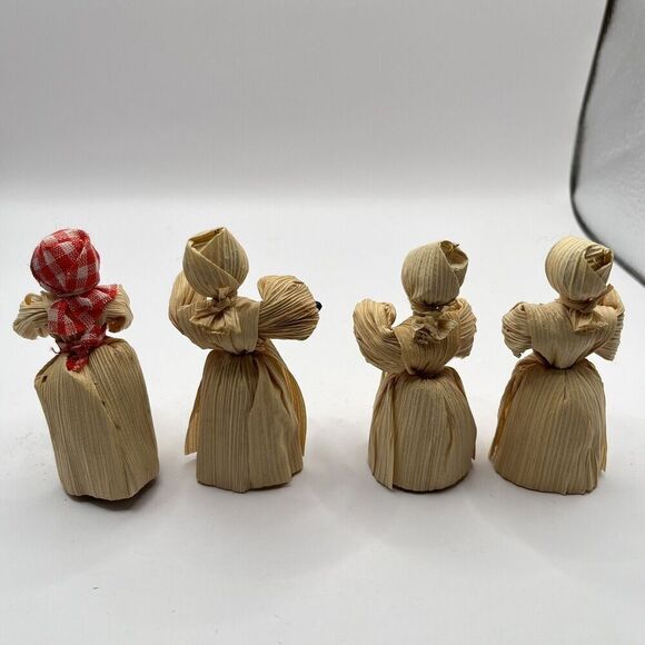 Vintage Cornhusk Doll Lot Of 4 Cast Iron Bonnet 3” - Picture 6 of 7